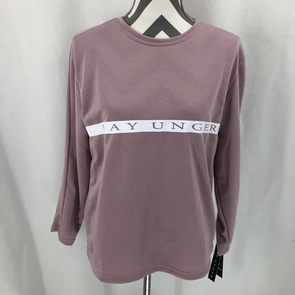 Kay Unger Pink Logo Long Sleeve Sheer Arm Panel Sweatshirt Tee XL NWT